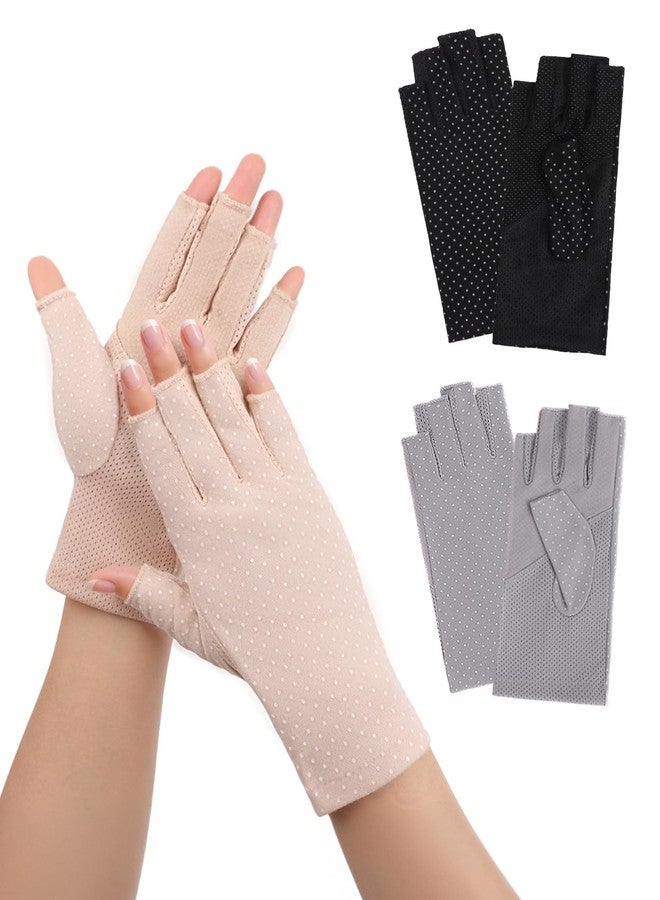 DAWZMR 3 Pairs UV Sun Protection Gloves for Women Driving, Guantes para Manejar Autos de Mujer, Fingerless Gloves UPF 50+ - Image 1